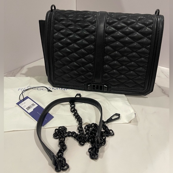 REBECCA MINKOFF JUMBO CHEVRON LOVE BAG BLACK - Picture 1 of 14